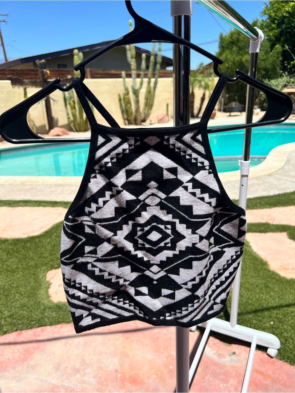 Forever 21 Black & White Aztec Halter Crop Top